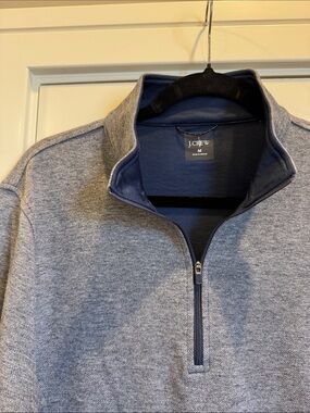 J. Crew Men's Heathered Gray and Navy Quarter-Zip Sweater